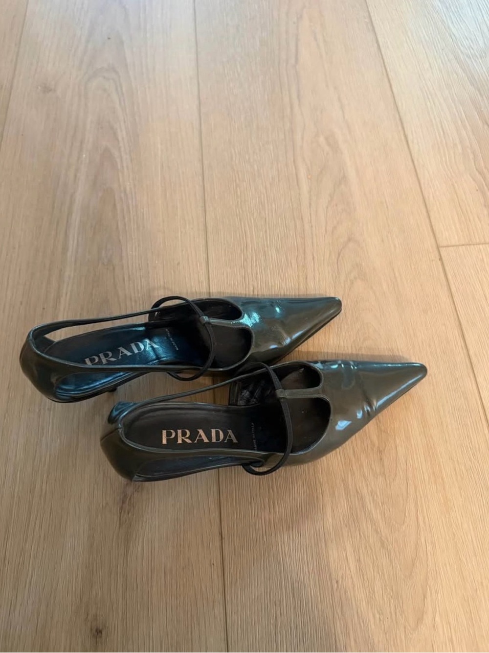 Prada Black Patent Leather Pointed Mary Jane Heels